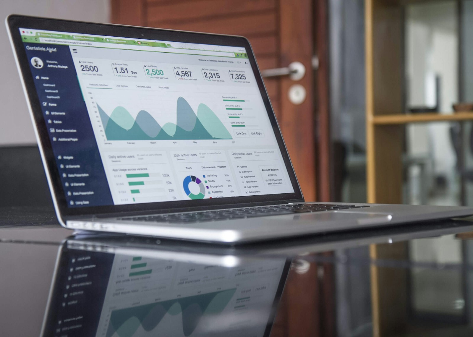 Laptop screen with charts in a calm workspace.